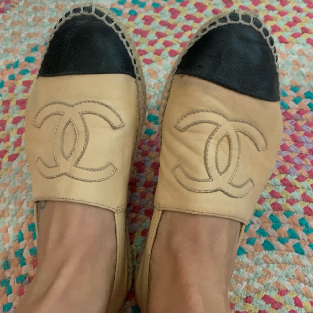 Chanel leather espadrille. Comes with original box and purchase recite